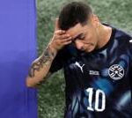 Almiron first player sent off for covering mouth