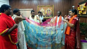 Silk saree that fits into a matchbox presented to Goddess Bharamaraba