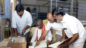 Temple chairman reviews cow shelter and facilities for devotees