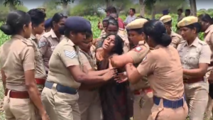 Woman farmer breaks down as over 100 trees felled for power tower in Kallakurichi
