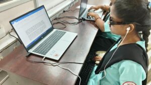 Visually challenged students write exams without help of scribes at Andhra Loyola College
